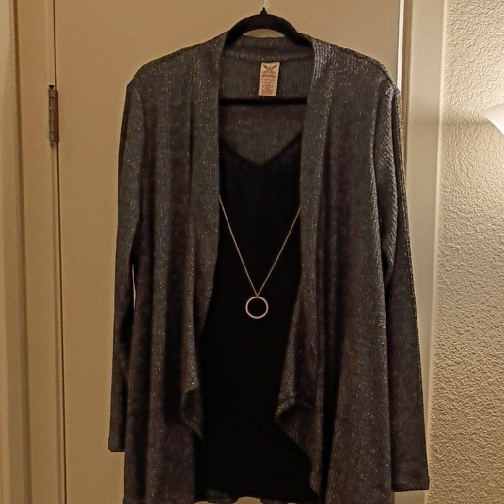 Faded Glory Sparkle 3 In 1 Front Cardigan With Attached Necklace Never Worn Nwot